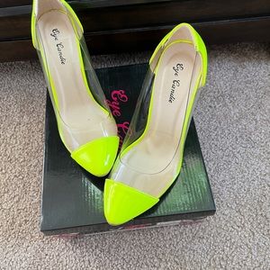 Neon green Clear side heels size 6